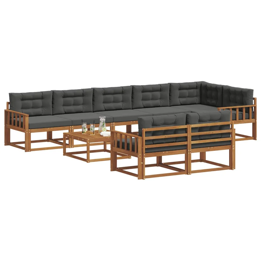 Ensemble de canapés d'extérieur 9 pcs Naturel et Anthracite - 3