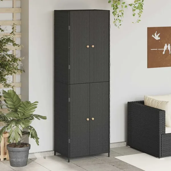 Armoire de rangement de jardin Noir 59x40x180 cm Résine tressée
