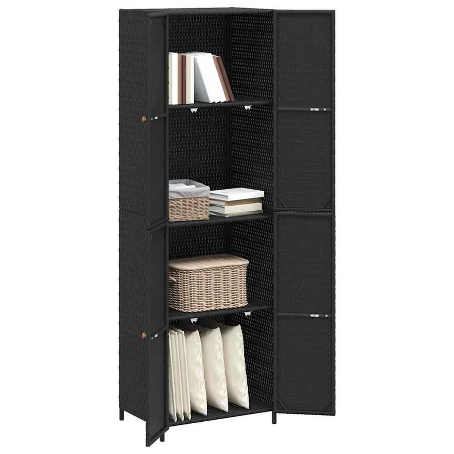 Armoire de rangement de jardin Noir 59x40x180 cm Résine tressée - 4
