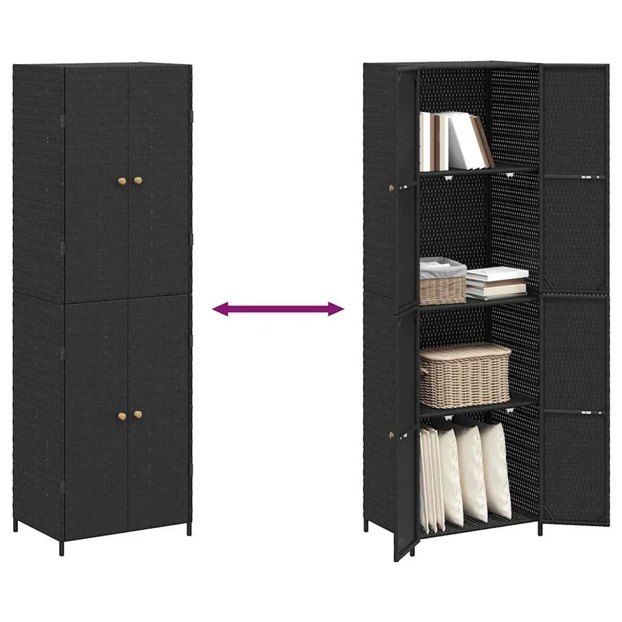 Armoire de rangement de jardin Noir 59x40x180 cm Résine tressée - 9
