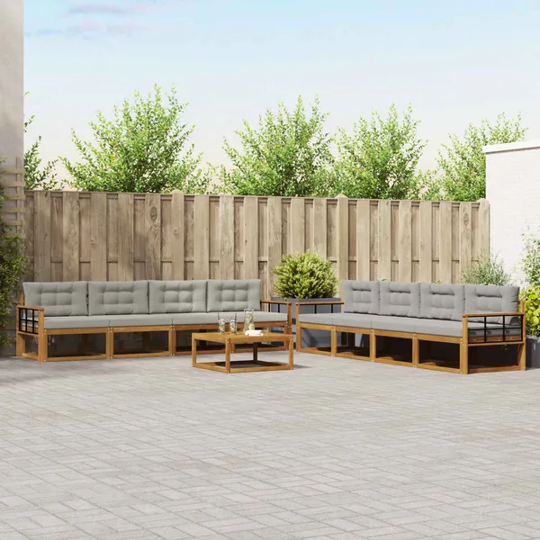 Ensemble de canapés d'extérieur 9 pcs Gris Naturel et Clair