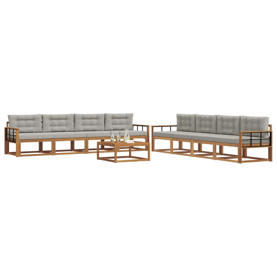 Ensemble de canapés d'extérieur 9 pcs Gris Naturel et Clair - 3