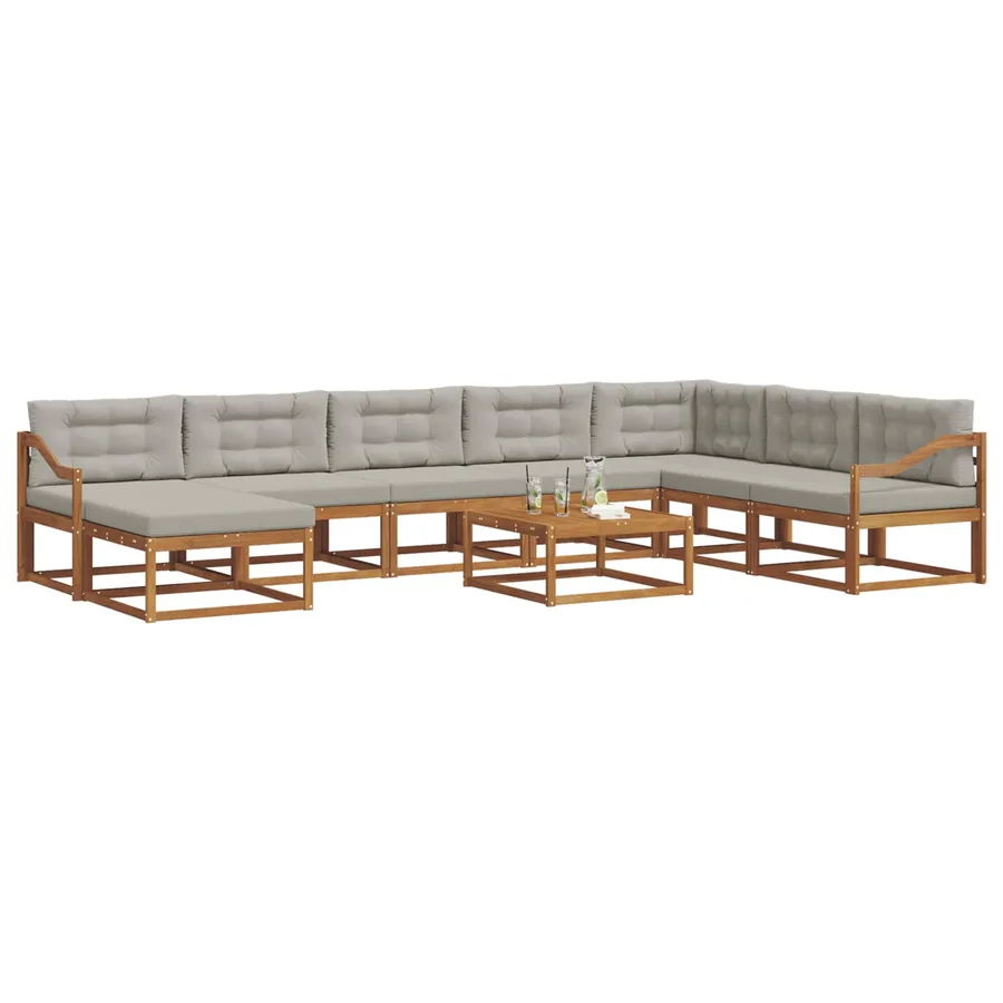 Ensemble de canapés d'extérieur 9 pcs Gris Naturel et Clair - 3