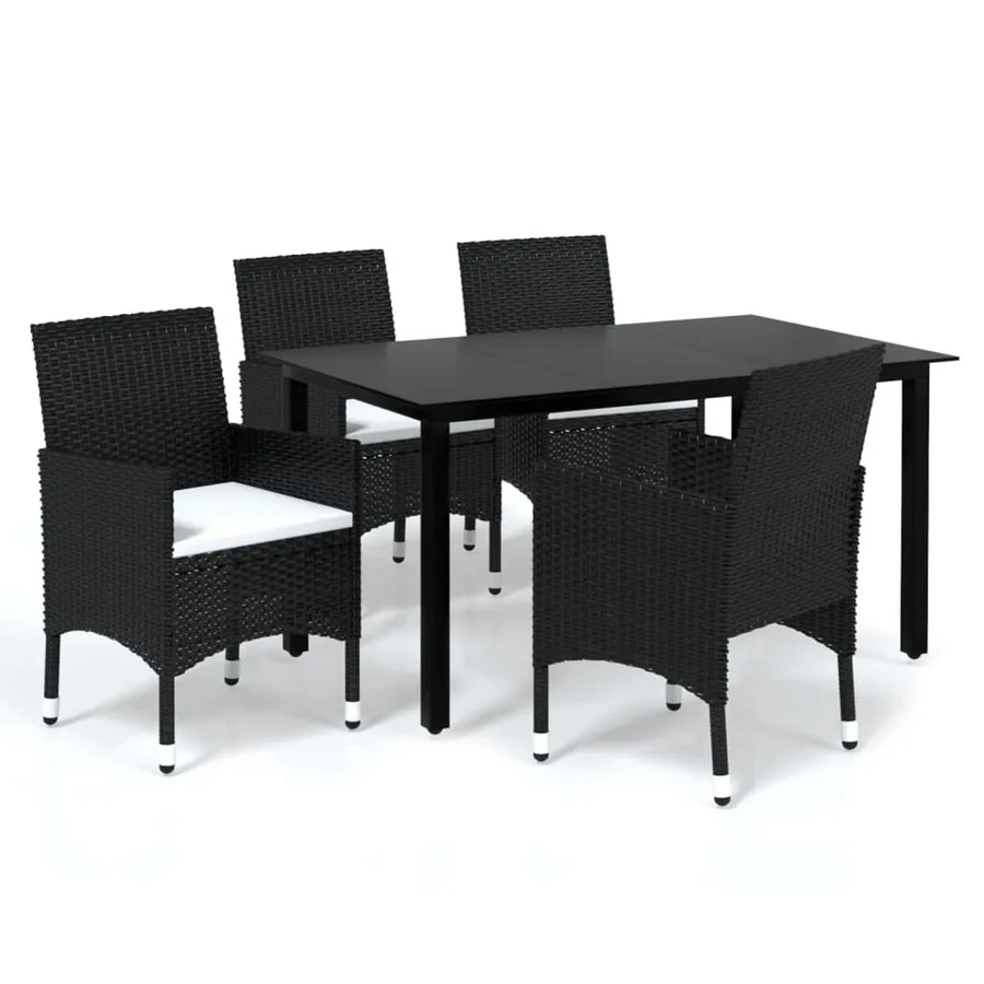 Ensemble à dîner de jardin avec coussins 5 pcs poly rotin noir - 2