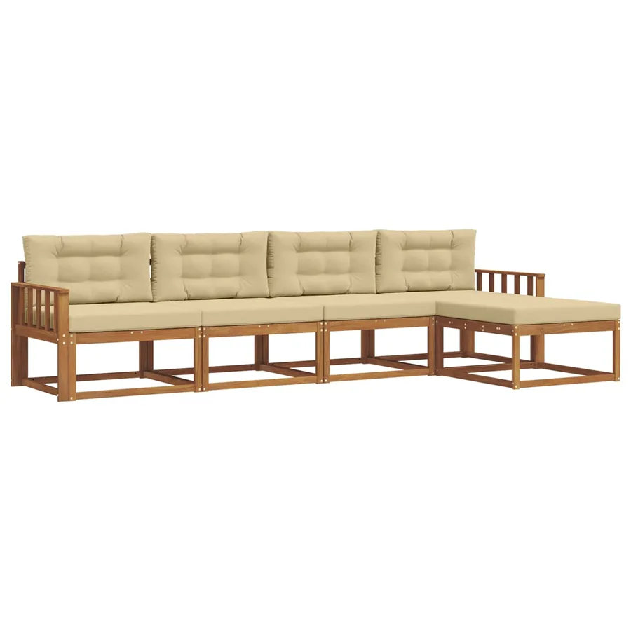 Ensemble de canapés d'extérieur 5 pcs Naturel et Beige - 2