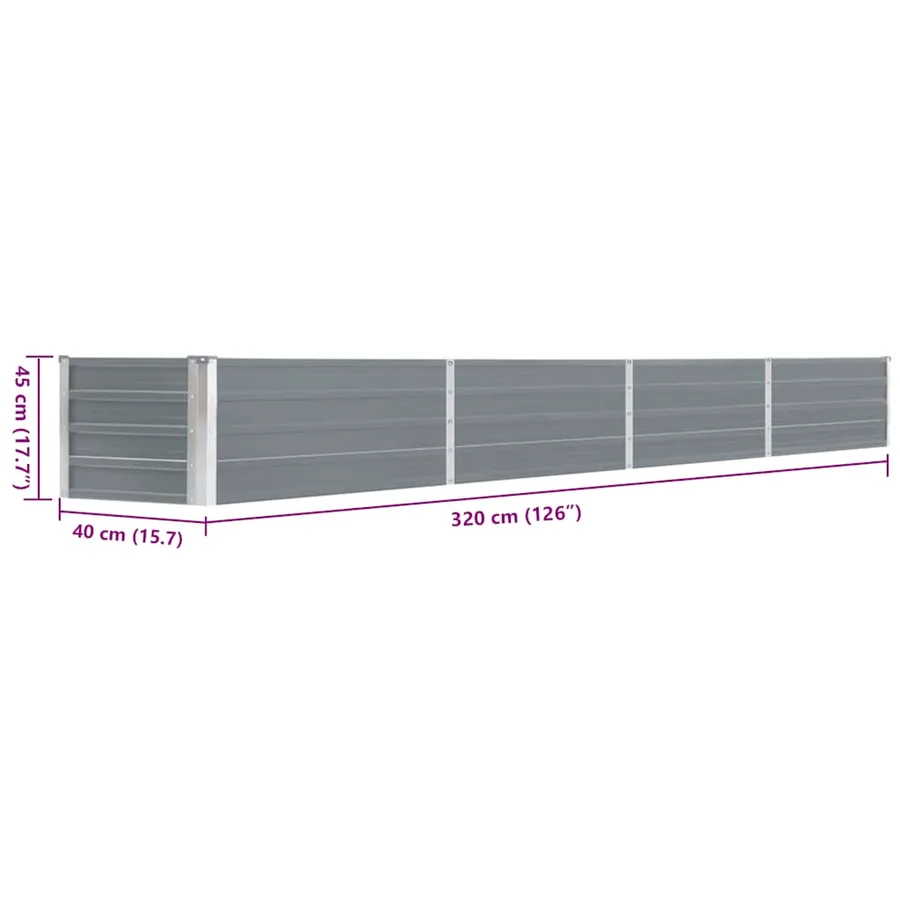 Lit surélevé de jardin Acier galvanisé 320x40x45 cm Gris - 8
