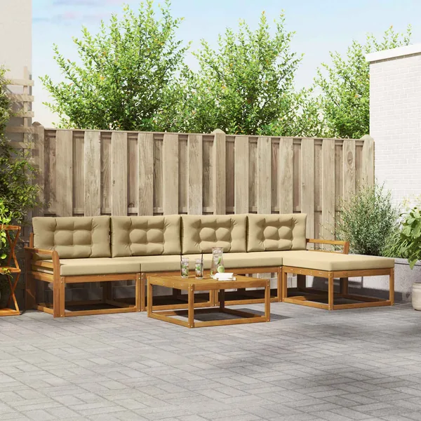 Ensemble de canapés d'extérieur 6 pcs Naturel et Beige