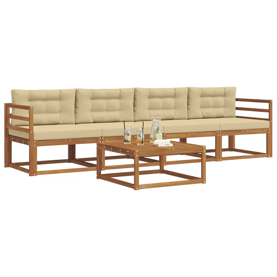 Ensemble de canapés d'extérieur 5 pcs Naturel et Beige - 3