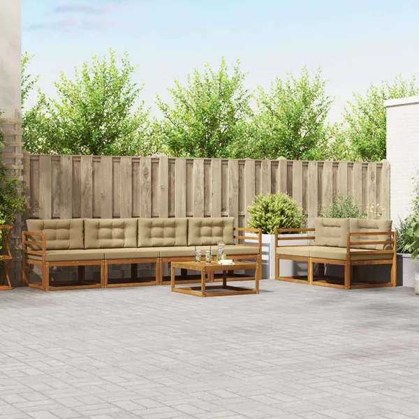 Ensemble de canapés d'extérieur 7 pcs Naturel et Beige