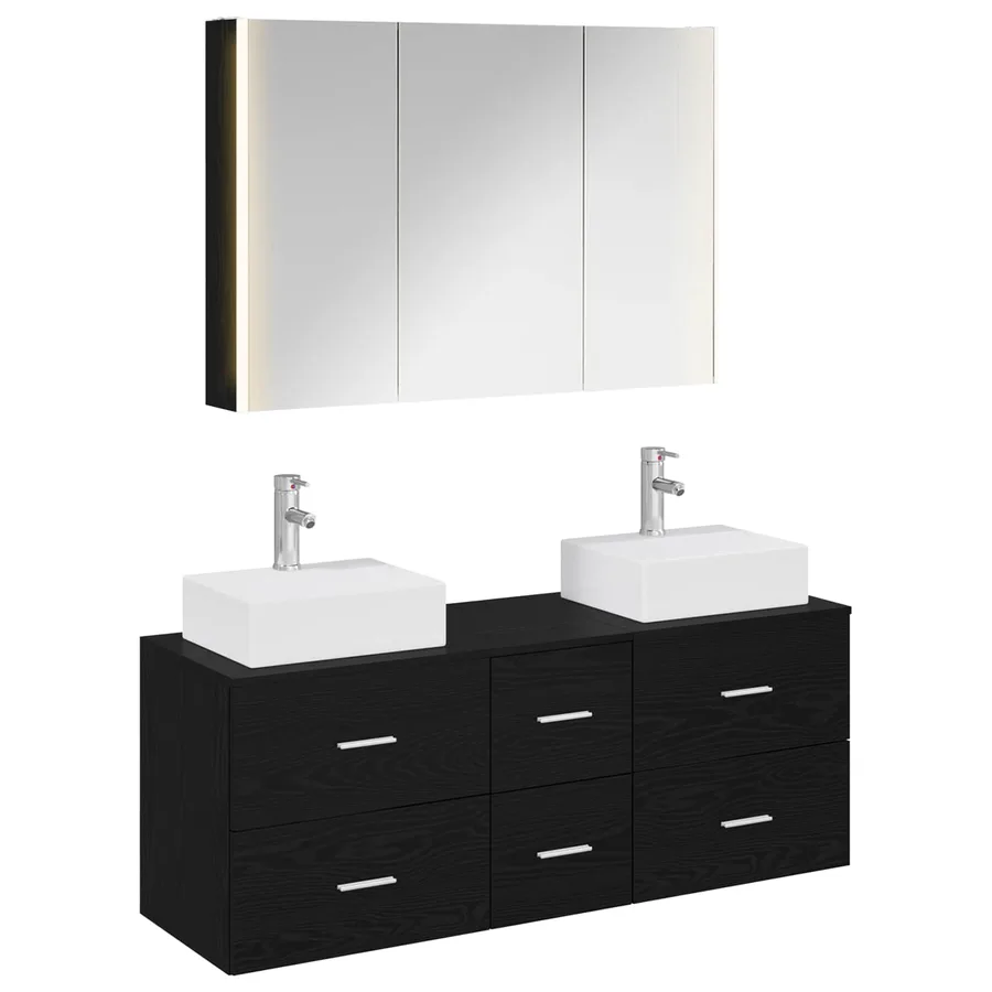 Ensemble de mobilier de salle de bain 4 pcs Chêne noir - 2