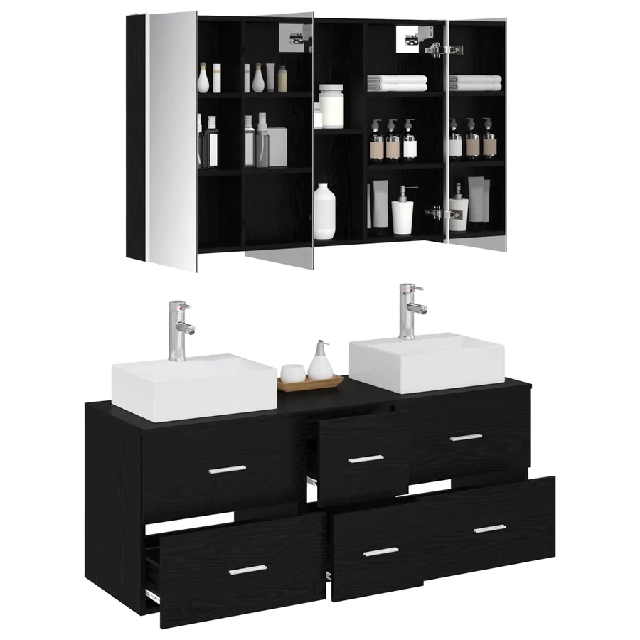 Ensemble de mobilier de salle de bain 4 pcs Chêne noir - 3