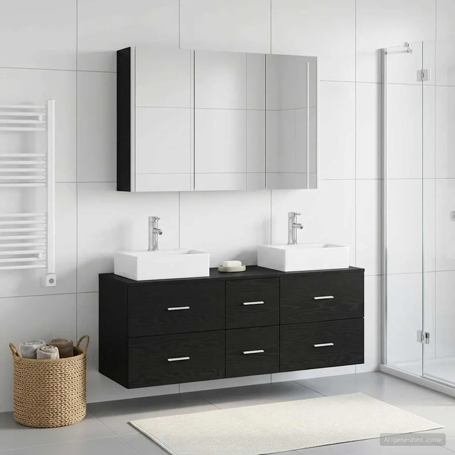 Ensemble de mobilier de salle de bain 4 pcs Chêne noir - 4