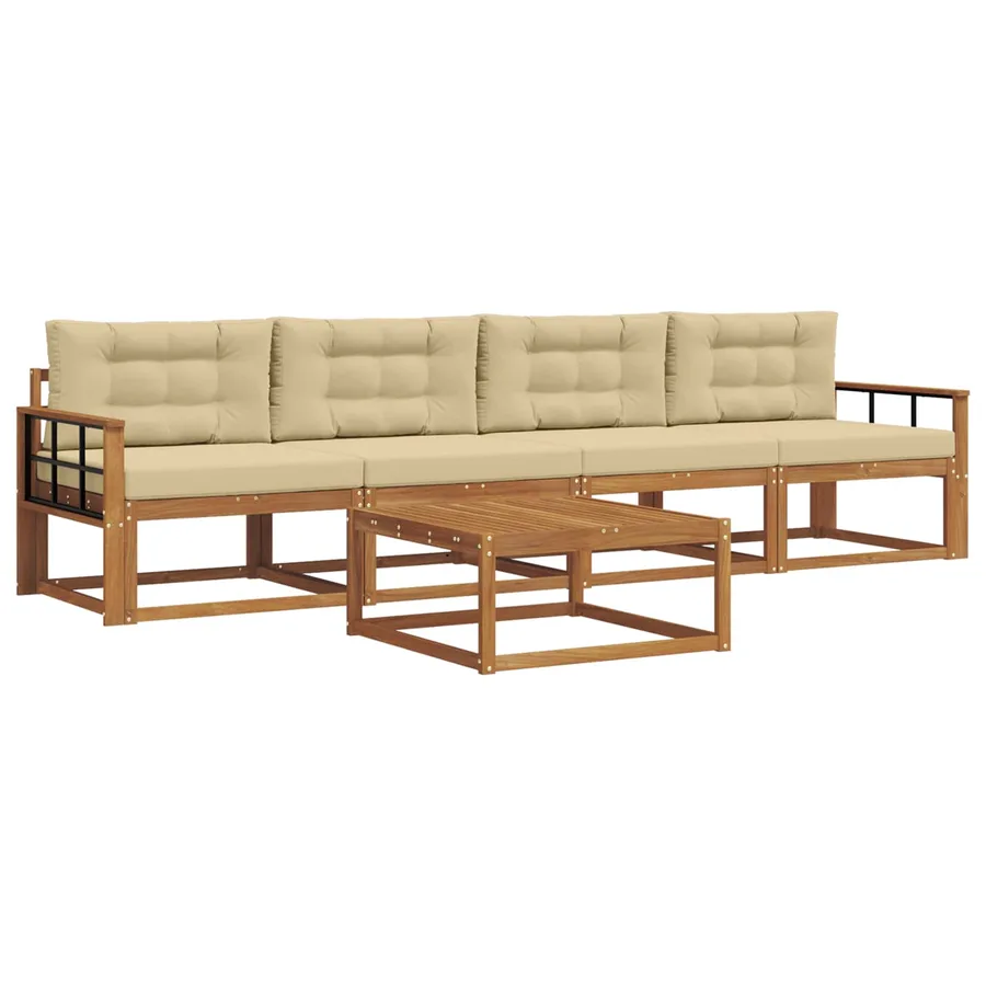 Ensemble de canapés d'extérieur 5 pcs Naturel et Beige - 2