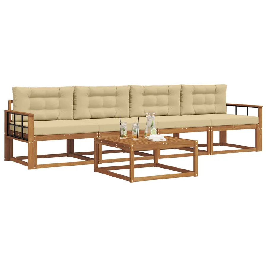 Ensemble de canapés d'extérieur 5 pcs Naturel et Beige - 3