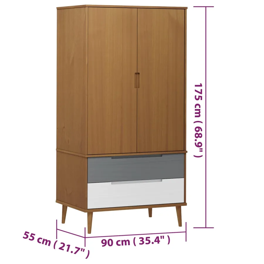 Garde-robe MOLDE Marron 90x55x175 cm Bois massif de pin - 8