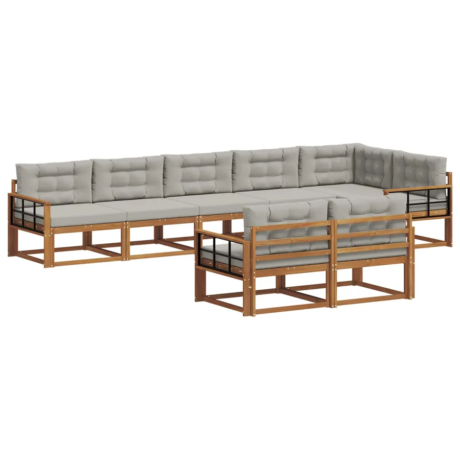 Ensemble de canapés d'extérieur 8 pc Naturel et gris clair - 2