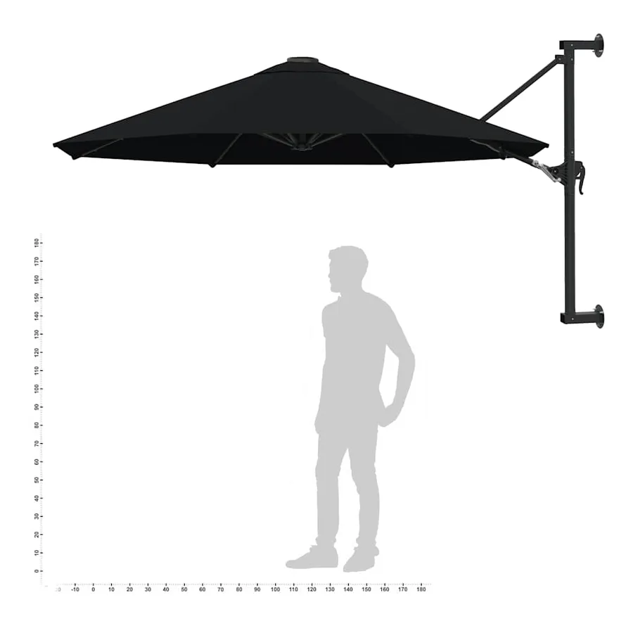 Parasol mural avec mât en métal 300 cm Noir - 9