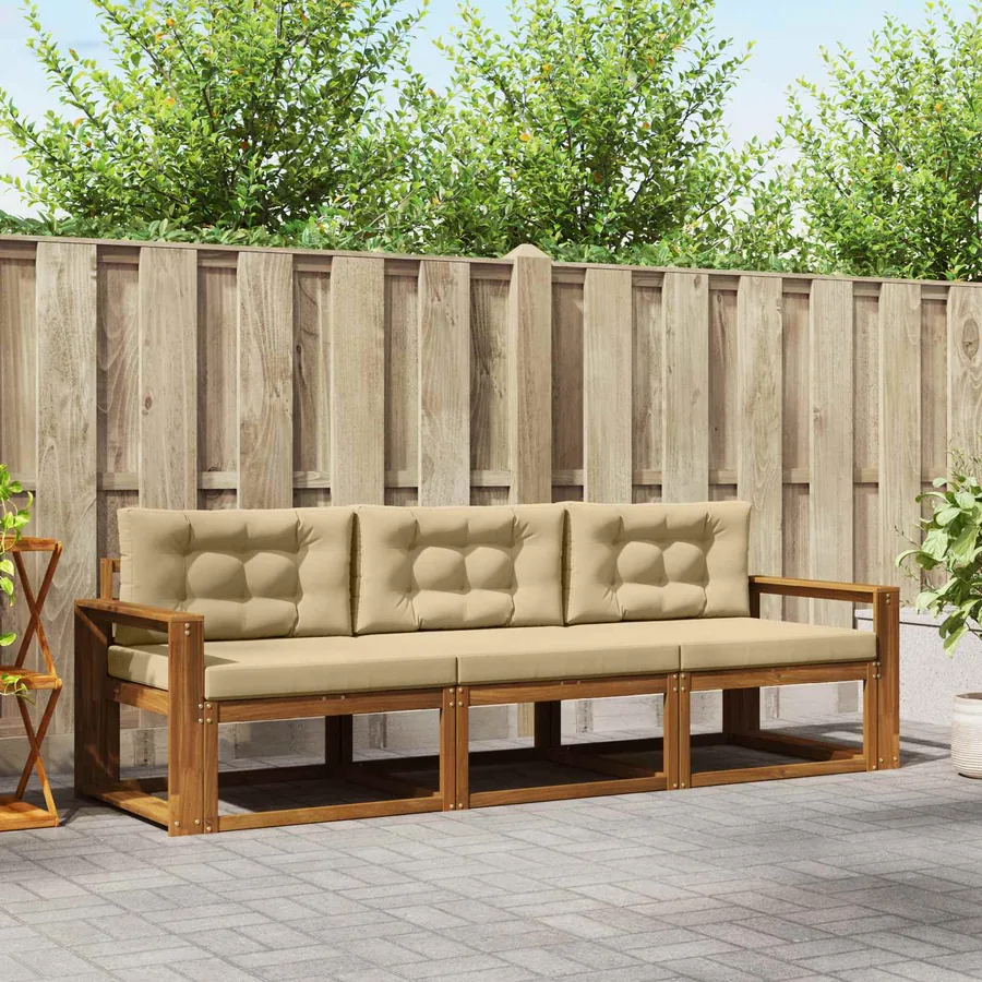 Ensemble de canapés d'extérieur 3 pcs Naturel et Beige