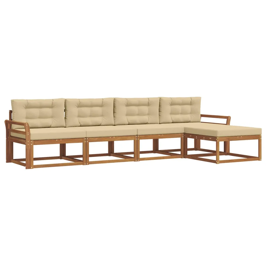 Ensemble de canapés d'extérieur 5 pcs Naturel et Beige - 2