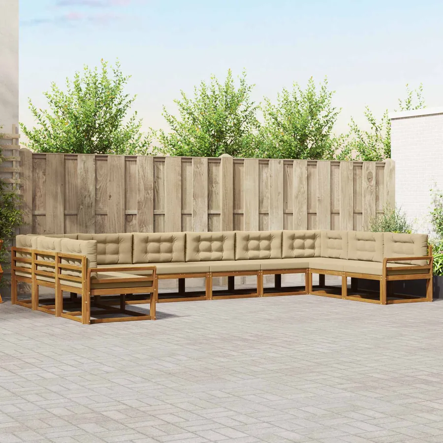 Ensemble de canapés d'extérieur 10 pcs Naturel et Beige
