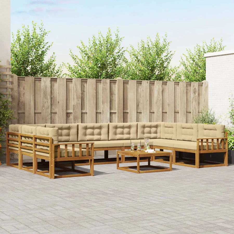 Ensemble de canapés d'extérieur 10 pcs Naturel et Beige