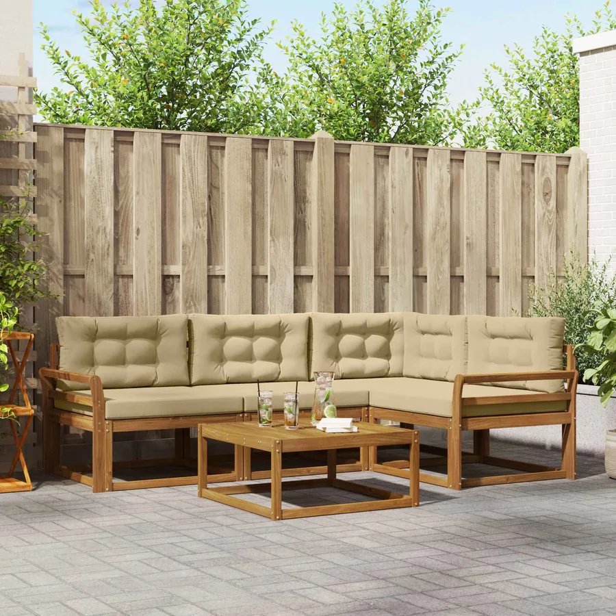 Ensemble de canapés d'extérieur 5 pcs Naturel et Beige