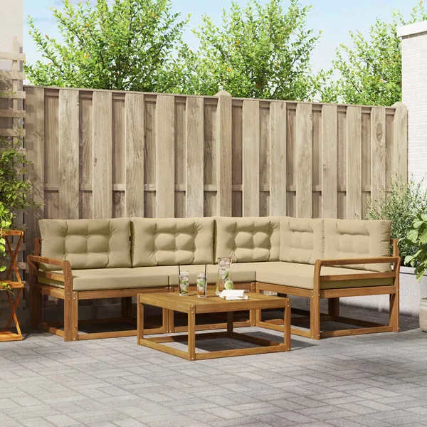Ensemble de canapés d'extérieur 5 pcs Naturel et Beige