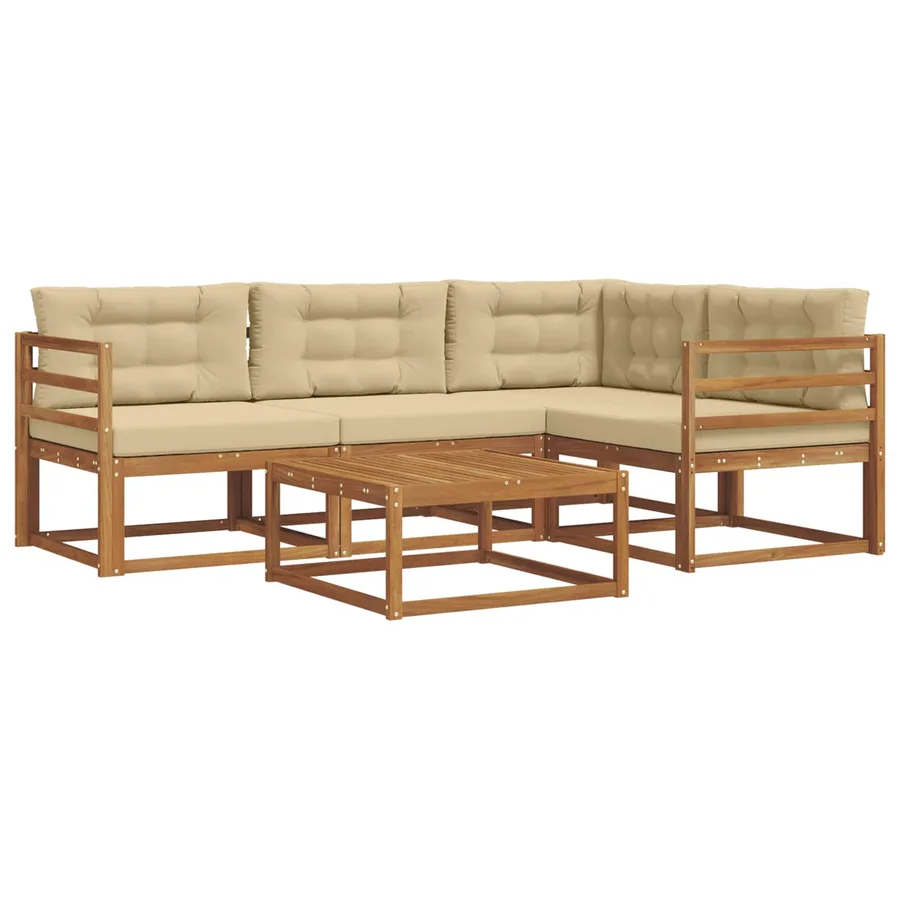 Ensemble de canapés d'extérieur 5 pcs Naturel et Beige - 2