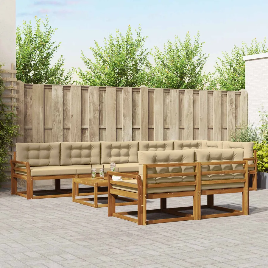 Ensemble de canapés d'extérieur 9 pcs Naturel et Beige