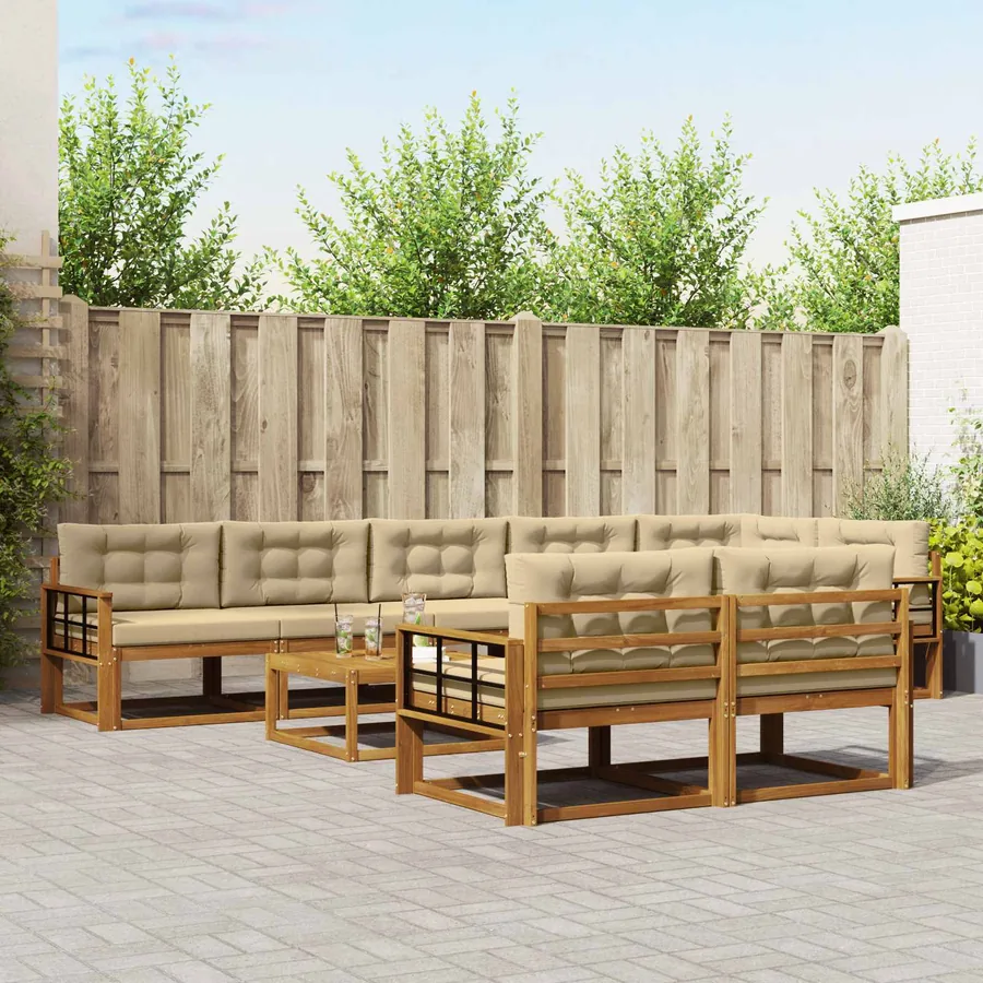Ensemble de canapés d'extérieur 9 pcs Naturel et Beige