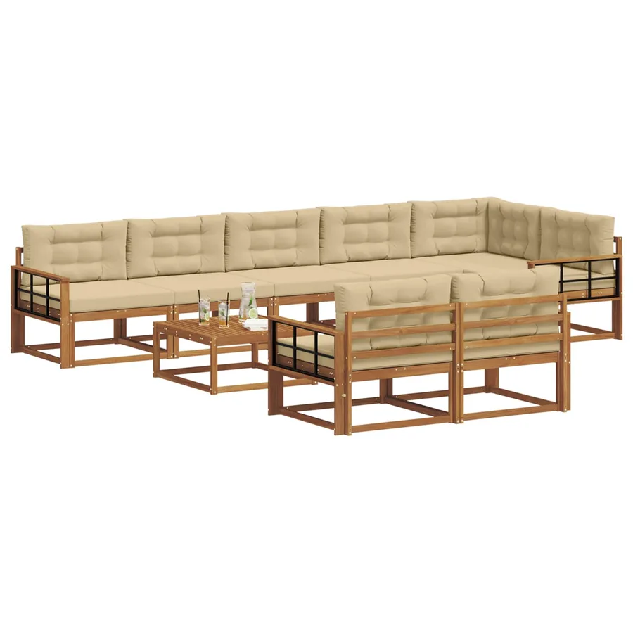 Ensemble de canapés d'extérieur 9 pcs Naturel et Beige - 3