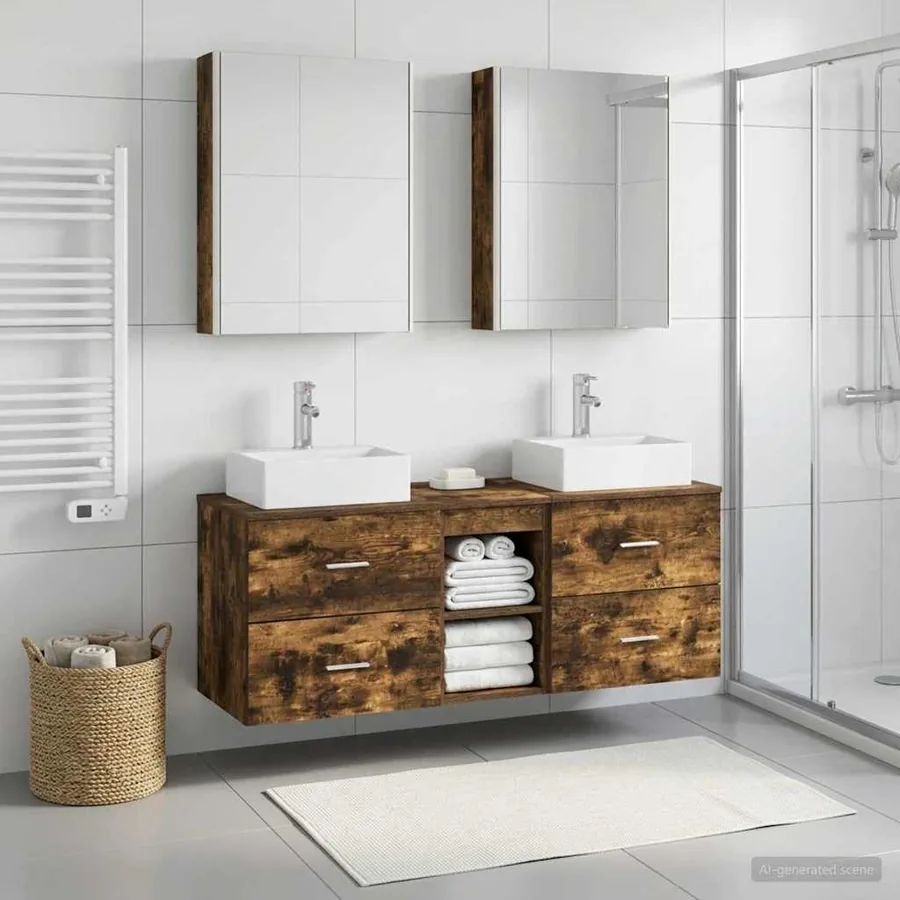 Ensemble de mobilier de salle de bain 5 pcs Chêne fumé
