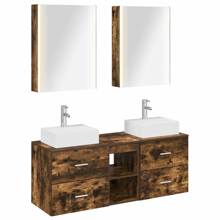 Ensemble de mobilier de salle de bain 5 pcs Chêne fumé - 2