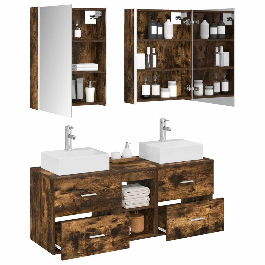 Ensemble de mobilier de salle de bain 5 pcs Chêne fumé - 3