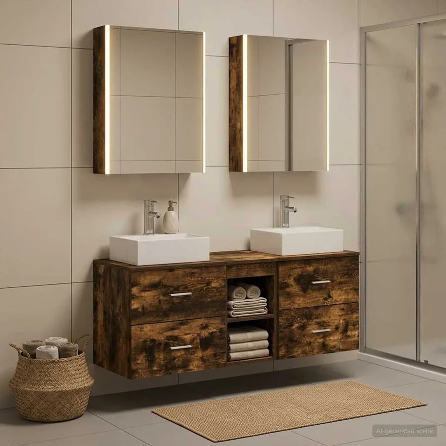 Ensemble de mobilier de salle de bain 5 pcs Chêne fumé - 4