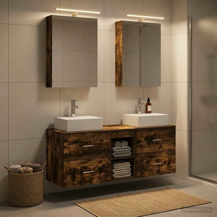 Ensemble de mobilier de salle de bain 5 pcs Chêne fumé