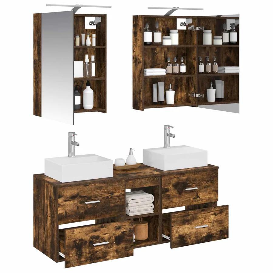 Ensemble de mobilier de salle de bain 5 pcs Chêne fumé - 3