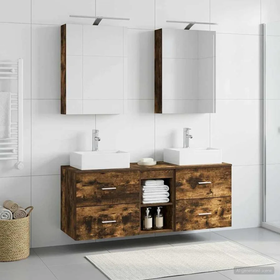 Ensemble de mobilier de salle de bain 5 pcs Chêne fumé - 4