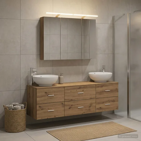Ensemble de mobilier de salle de bain 4 pc Chêne artisanal