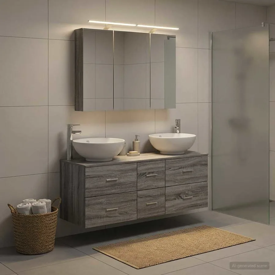Ensemble de mobilier de salle de bain 4 pcs Sonoma gris