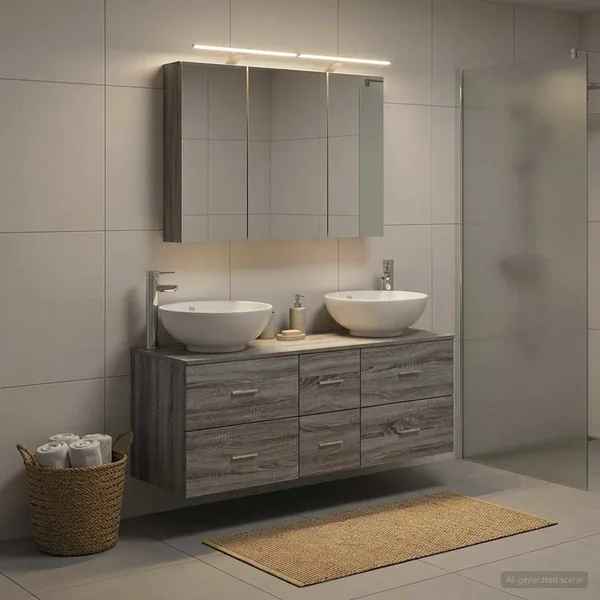 Ensemble de mobilier de salle de bain 4 pcs Sonoma gris
