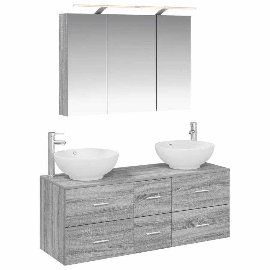 Ensemble de mobilier de salle de bain 4 pcs Sonoma gris - 2