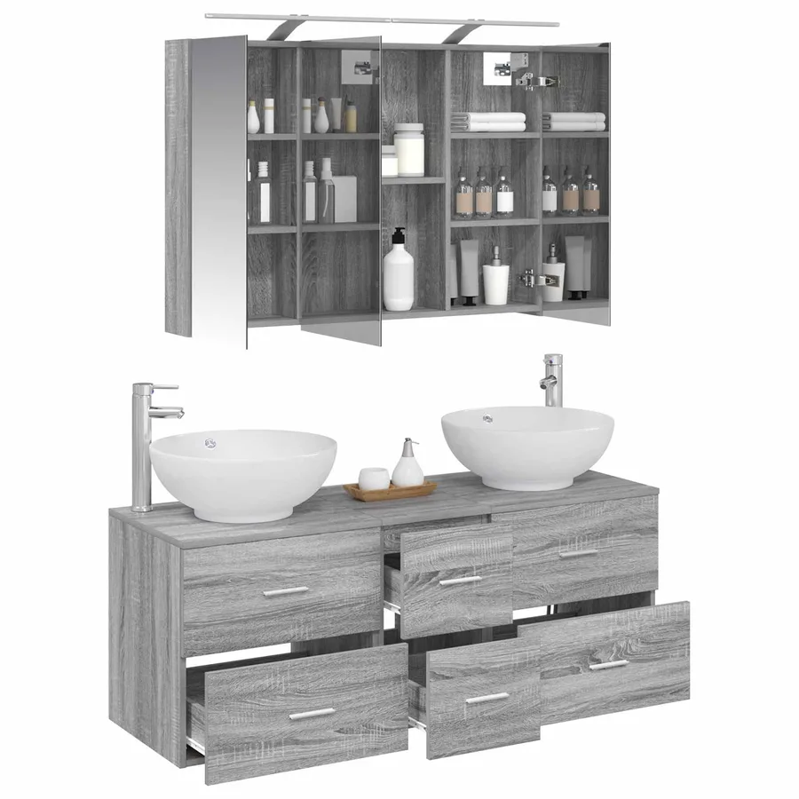 Ensemble de mobilier de salle de bain 4 pcs Sonoma gris - 3