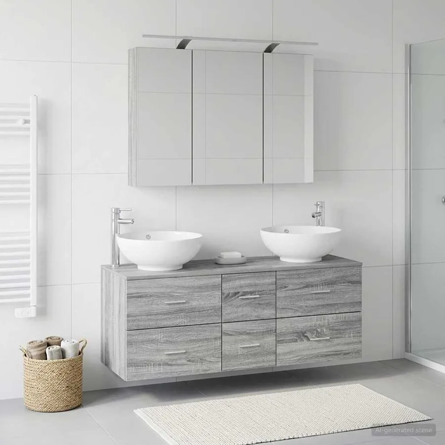 Ensemble de mobilier de salle de bain 4 pcs Sonoma gris - 4