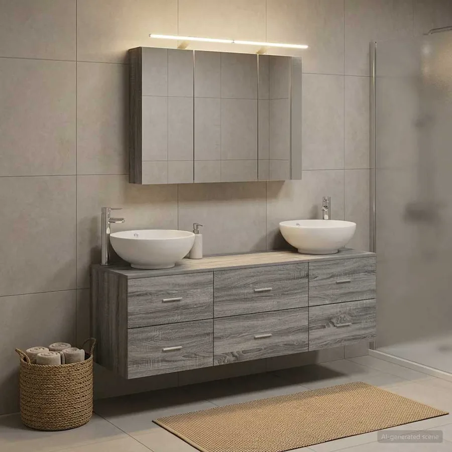 Ensemble de mobilier de salle de bain 4 pcs Sonoma gris