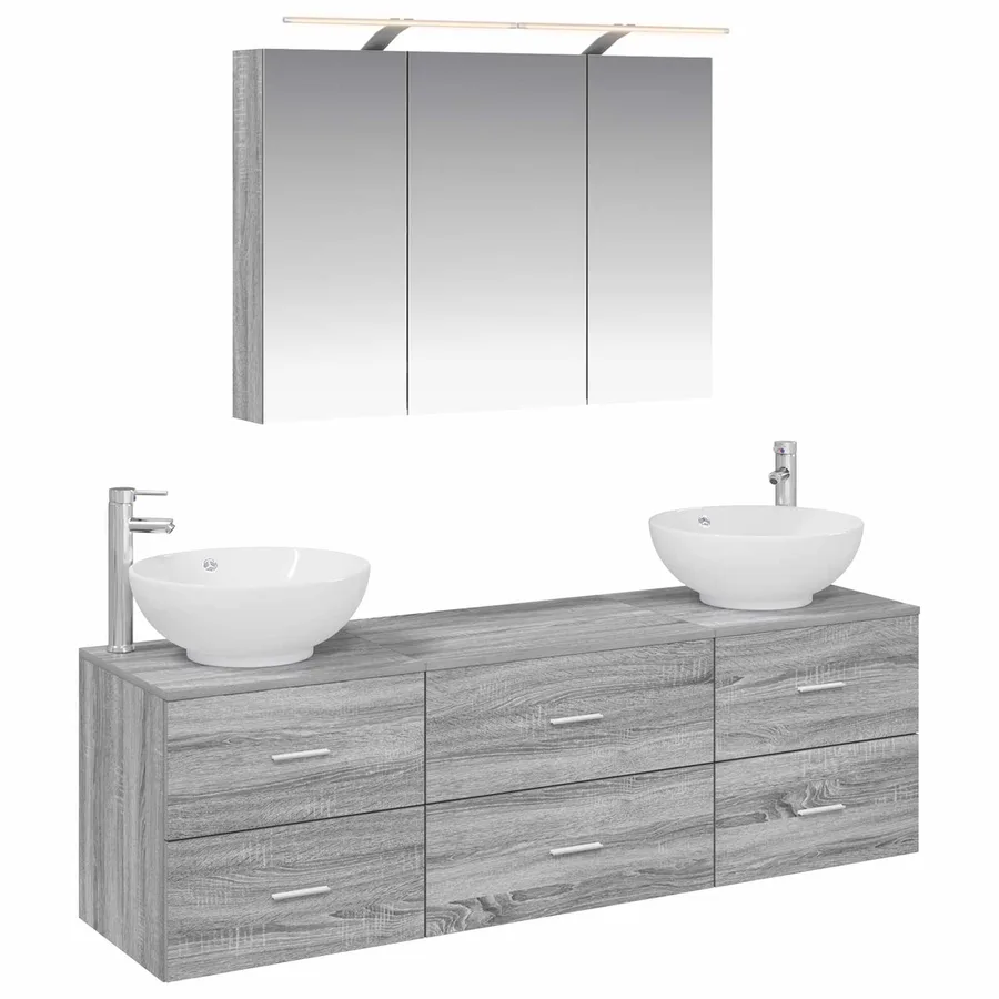 Ensemble de mobilier de salle de bain 4 pcs Sonoma gris - 2