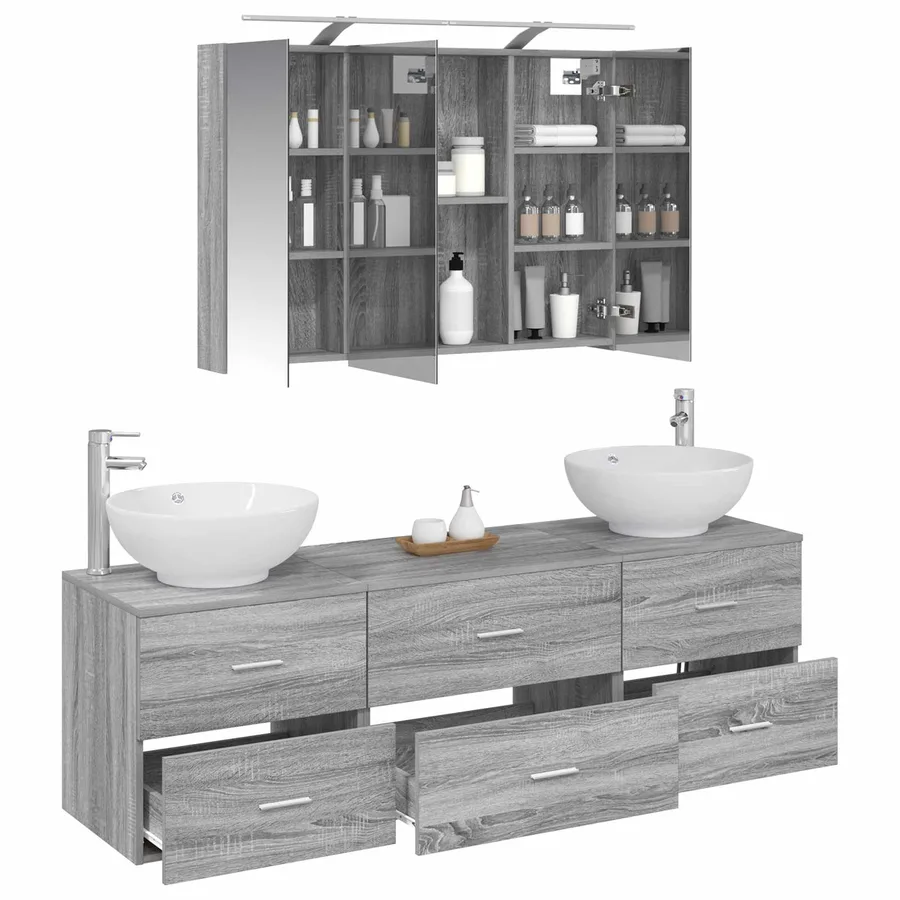 Ensemble de mobilier de salle de bain 4 pcs Sonoma gris - 3