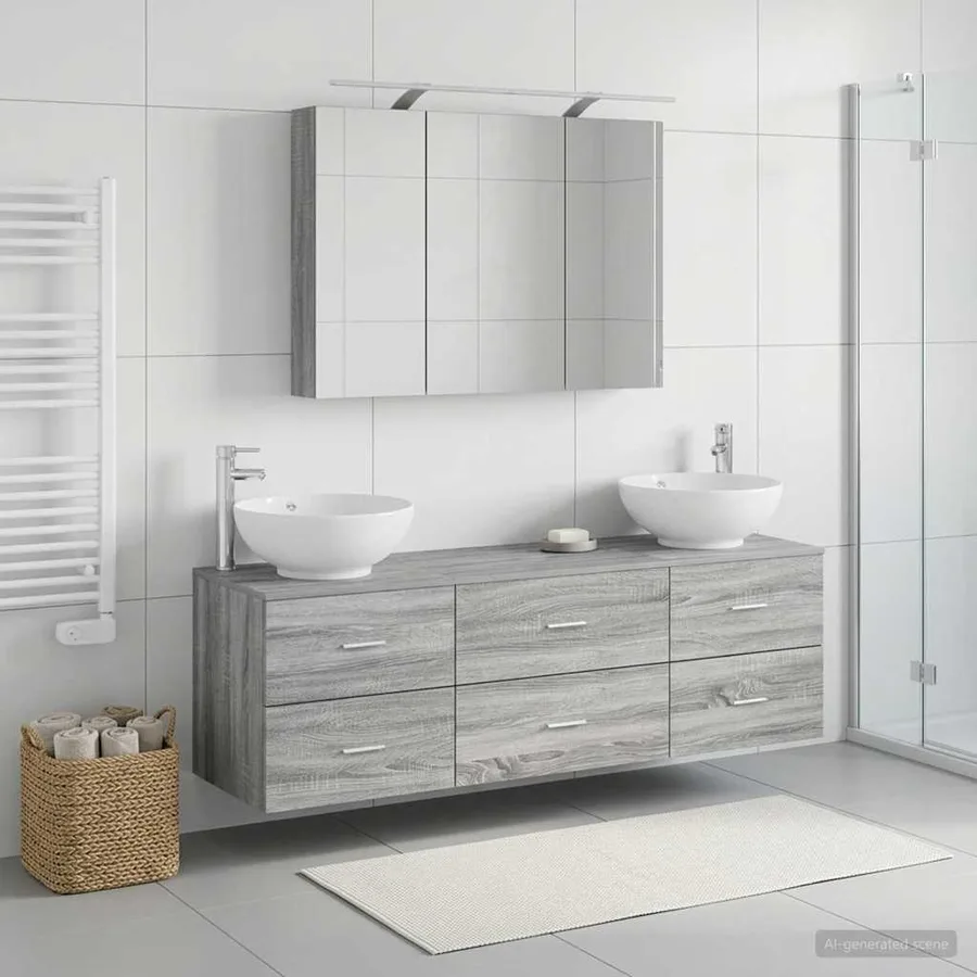 Ensemble de mobilier de salle de bain 4 pcs Sonoma gris - 4