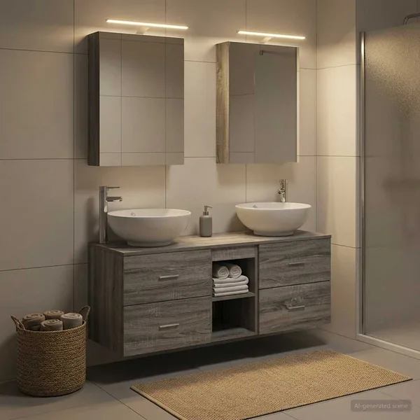 Ensemble de mobilier de salle de bain 5 pcs Sonoma gris