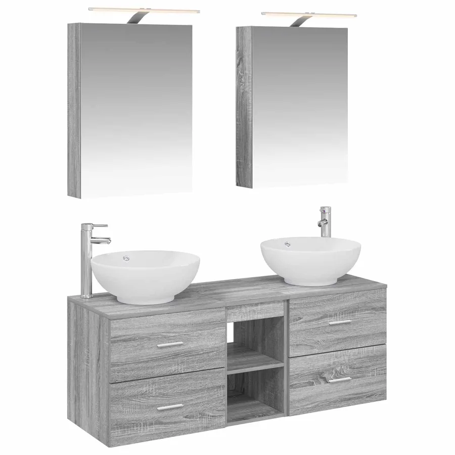 Ensemble de mobilier de salle de bain 5 pcs Sonoma gris - 2